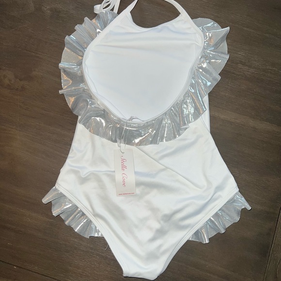 White and Silver Cat Print Atomic Kitten Swimsuit - Picture 4 of 5